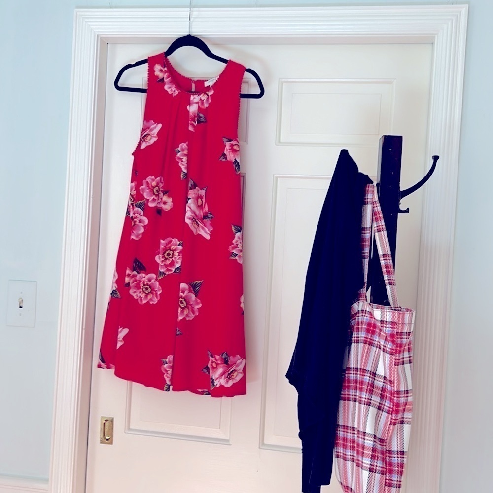 Umgee Mini Shift Dress Size M Red Pink Floral Fully Lined USA - Picture 4 of 12